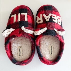 Dearfoams Kids Bear Plaid Slippers
